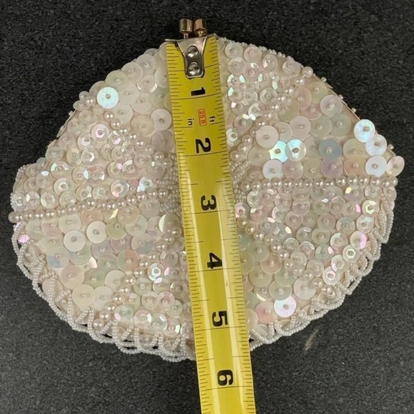 Antique white beaded sequin & pearl evening purse Le Jule - Picture 10 of 16